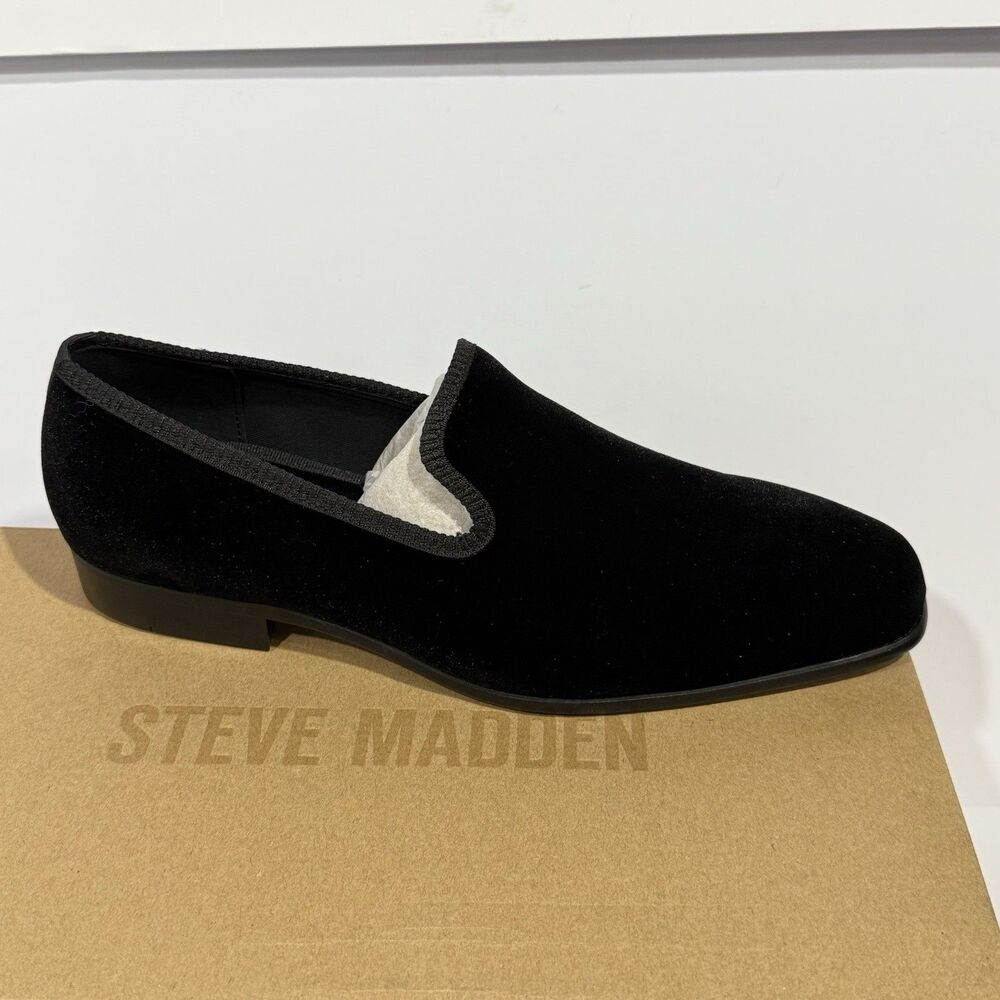 Steve Madden Black Velvet Slip-On Loafers with Gray Trim